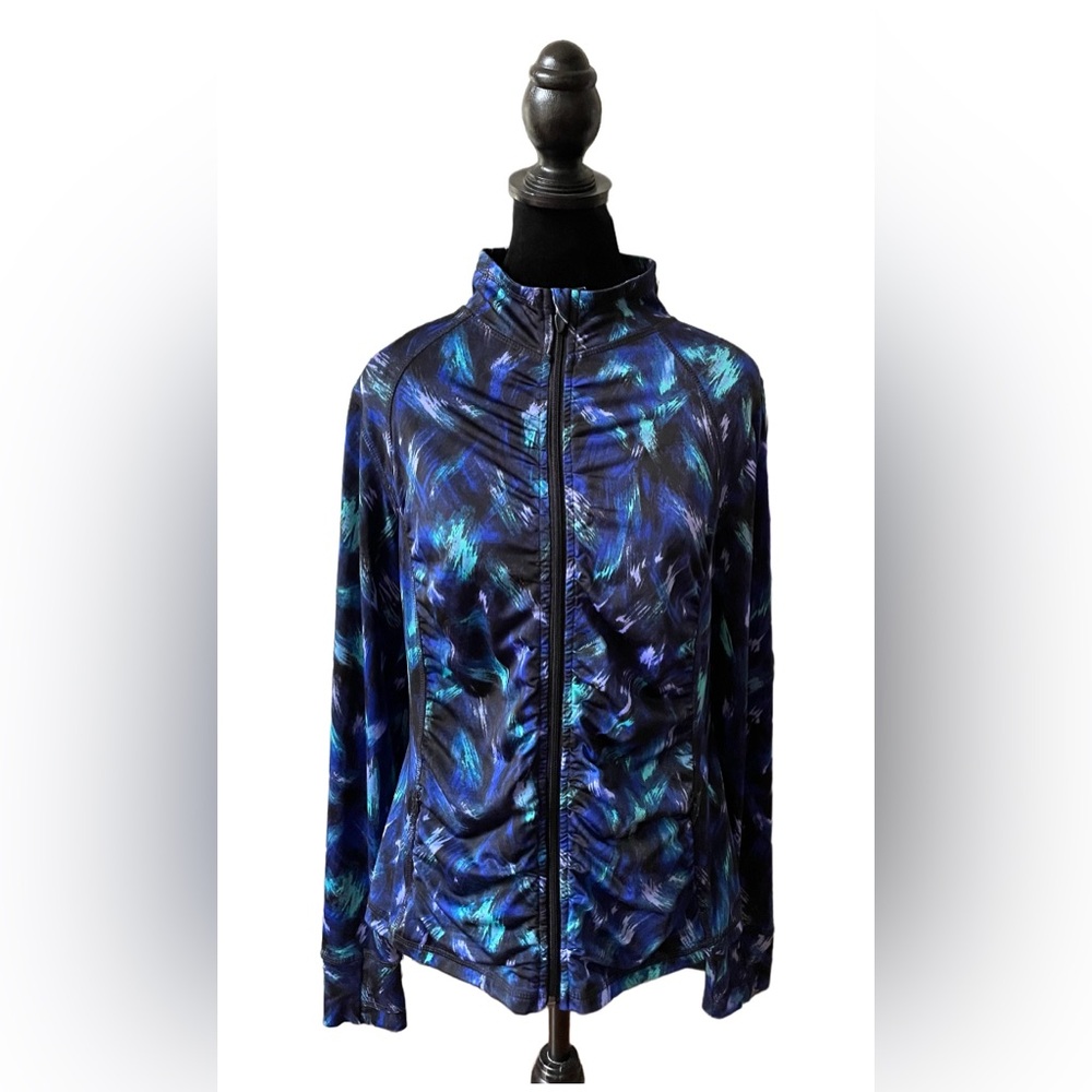 Tek Gear: Black and Blue Zip Up Athletic Jacket with Thumb holes